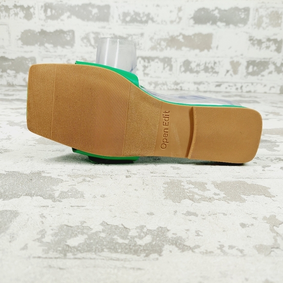 NEW Open Edit Lely Green Square Toe Slide Sandals I648 - Picture 8 of 12